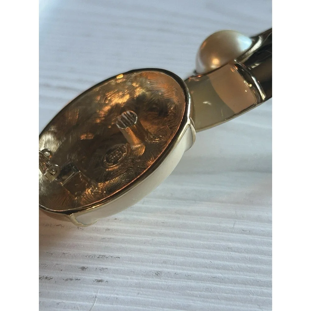 GIVENCHY Signed  Faux Pearl Ivory Enamel Gold Plated Statement Earrings C: 1980s - Picture 10 of 14